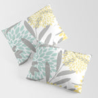 Floral Prints, Leaves and Blooms, Gray, Yellow and Aqua Pillow Sham Gallery Image 3