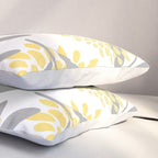 Floral Prints, Leaves and Blooms, Gray, Yellow and Aqua Pillow Sham Gallery Image 3