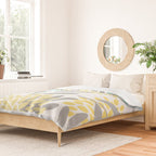 Floral Prints, Leaves and Blooms, Gray, Yellow and Aqua Duvet Cover Gallery Image 2