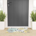 Floral Prints, Leaves and Blooms, Gray, Yellow and Aqua Welcome Mat Gallery Image 3