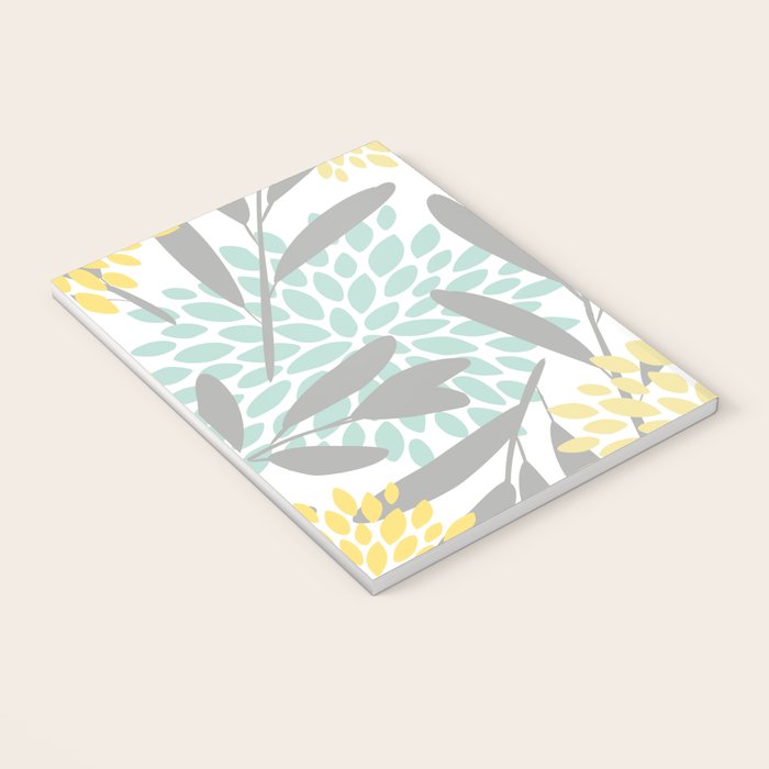 Floral Prints, Leaves and Blooms, Gray, Yellow and Aqua Notebook Gallery Image 3