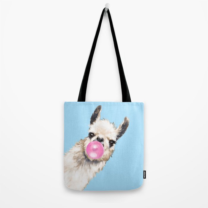 Bubble Gum Sneaky Llama in Blue Tote Bag Gallery Image 2