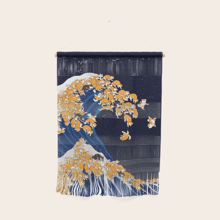 Shiba Inu The Great Wave in Night Wall Hanging Gallery Image 1