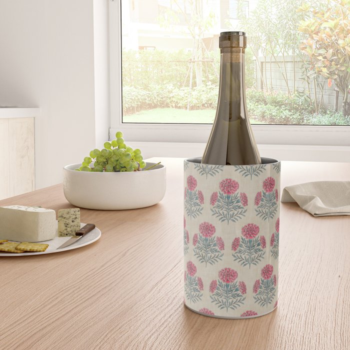 Marigold - pink and teal on linen Wine Chiller Gallery Image 4