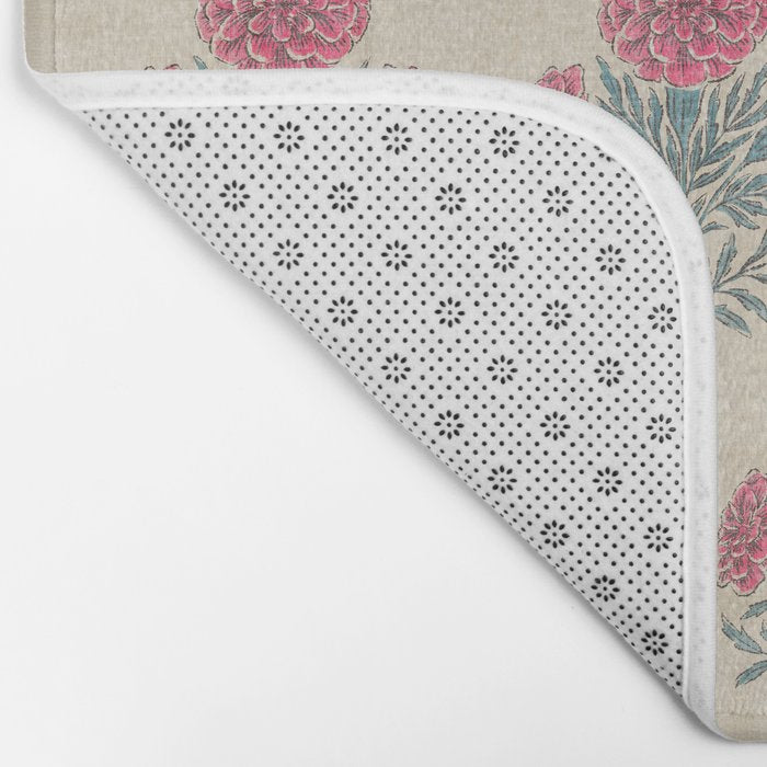 Marigold - pink and teal on linen Bath Mat Gallery Image 2