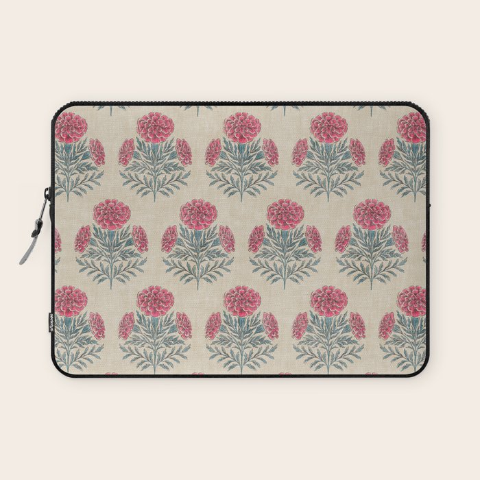Marigold - pink and teal on linen Laptop Sleeve Gallery Image 1