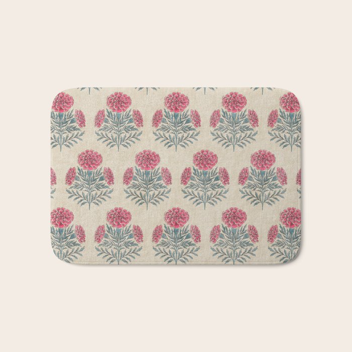 Marigold - pink and teal on linen Bath Mat Gallery Image 1