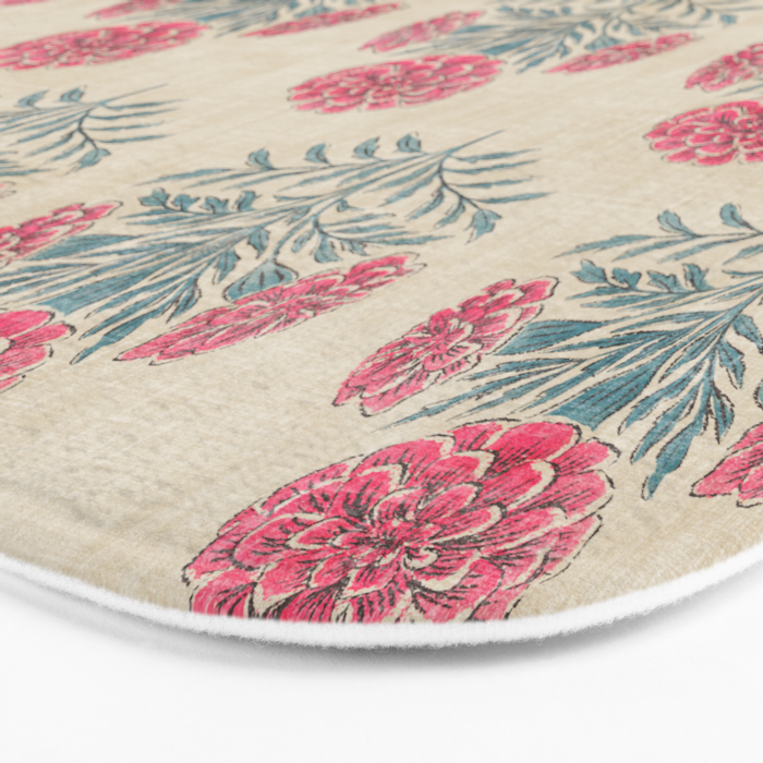 Marigold - pink and teal on linen Bath Mat Gallery Image 3