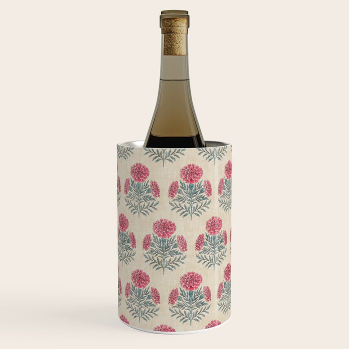 Marigold - pink and teal on linen Wine Chiller Gallery Image 3