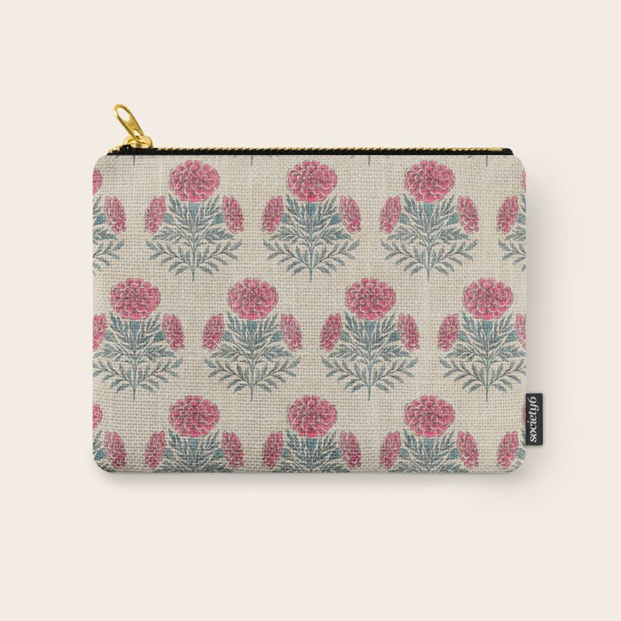Marigold - pink and teal on linen Carry All Pouch Gallery Image 1