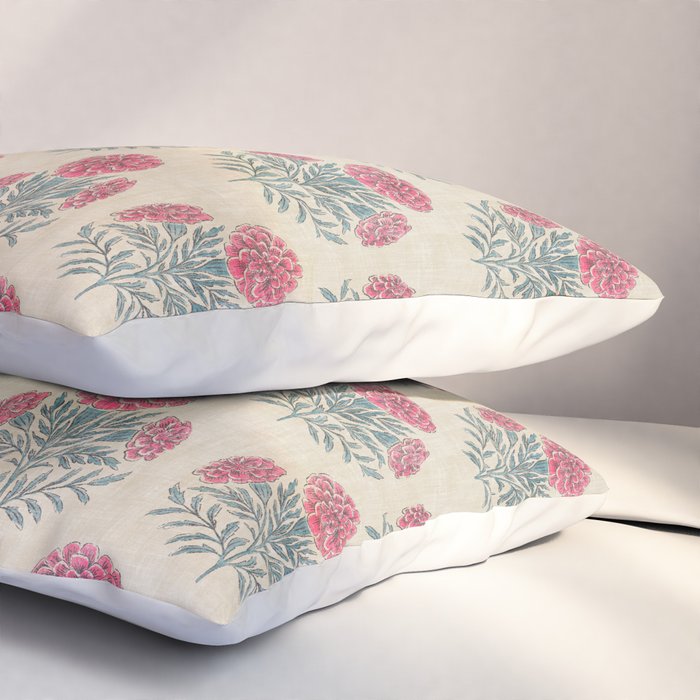 Marigold - pink and teal on linen Pillow Sham Gallery Image 3