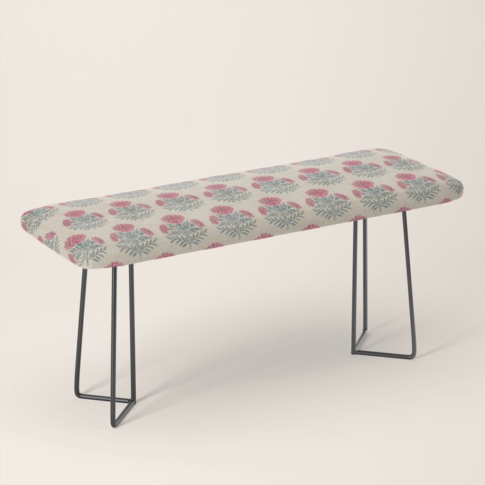 Marigold - pink and teal on linen Bench Gallery Image 1