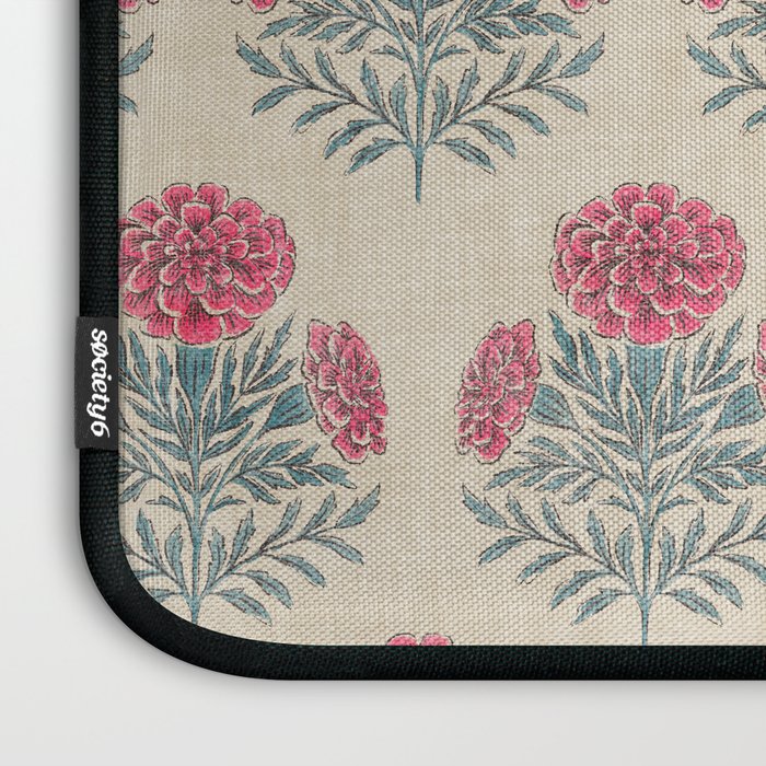 Marigold - pink and teal on linen Laptop Sleeve Gallery Image 3