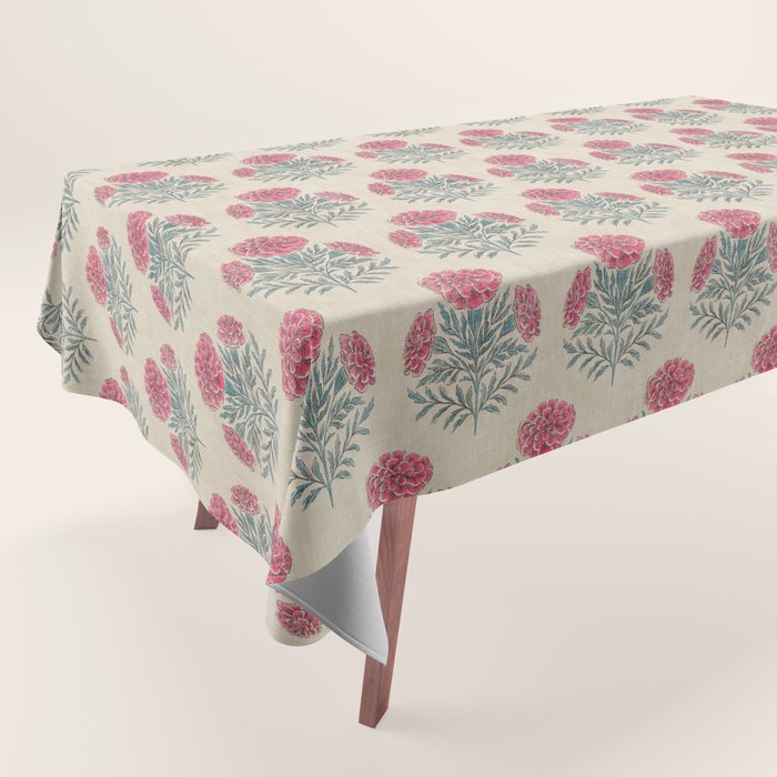 Marigold - pink and teal on linen Tablecloth Gallery Image 1