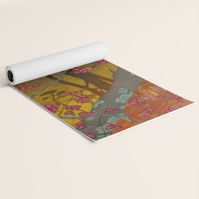 Night of Lights - Forest Nature Ukiyo Landscape in Yellow, Orange, Red & Black Yoga Mat Gallery Image 2