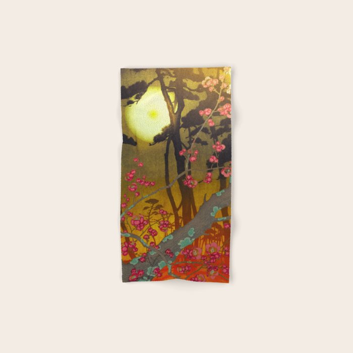 Night of Lights - Forest Nature Ukiyo Landscape in Yellow, Orange, Red & Black Bath Towel