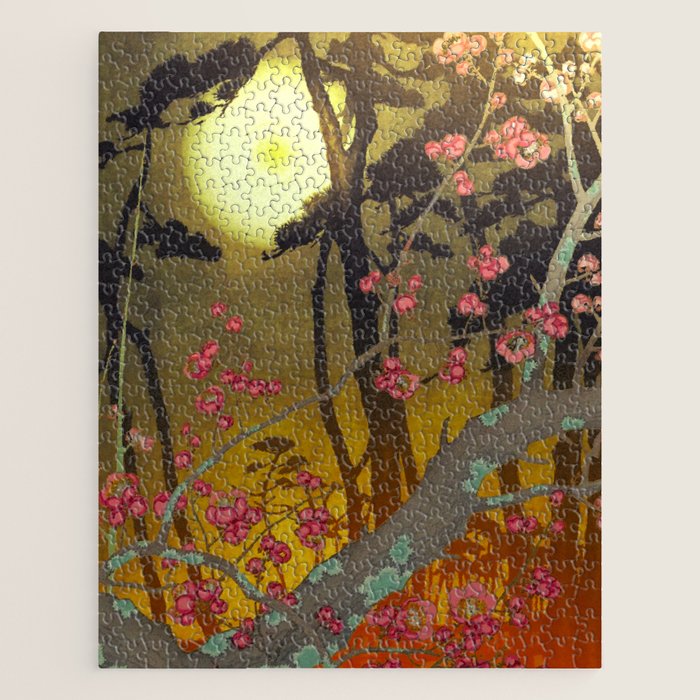 Night of Lights - Forest Nature Ukiyo Landscape in Yellow, Orange, Red & Black Jigsaw Puzzle Gallery Image 1