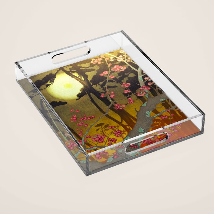 Night of Lights - Forest Nature Ukiyo Landscape in Yellow, Orange, Red & Black Acrylic Tray Gallery Image 1