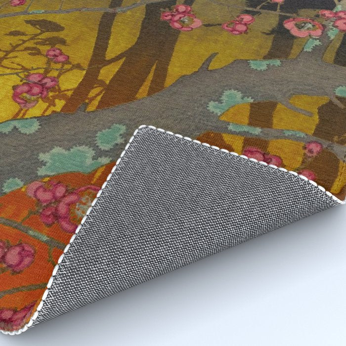 Night of Lights - Forest Nature Ukiyo Landscape in Yellow, Orange, Red & Black Rug Gallery Image 4
