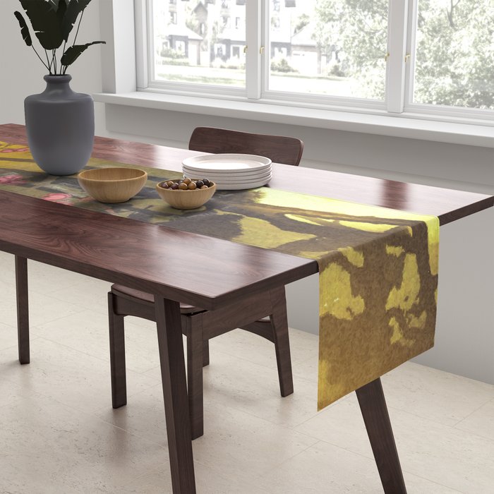 Night of Lights - Forest Nature Ukiyo Landscape in Yellow, Orange, Red & Black Table Runner Gallery Image 2