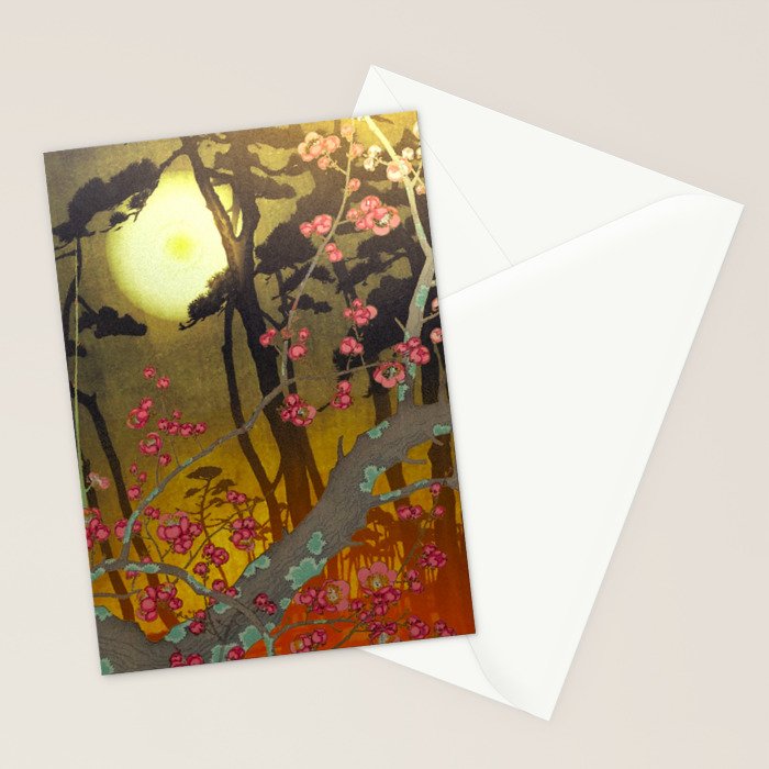 Night of Lights - Forest Nature Ukiyo Landscape in Yellow, Orange, Red & Black Stationery Card Gallery Image 2