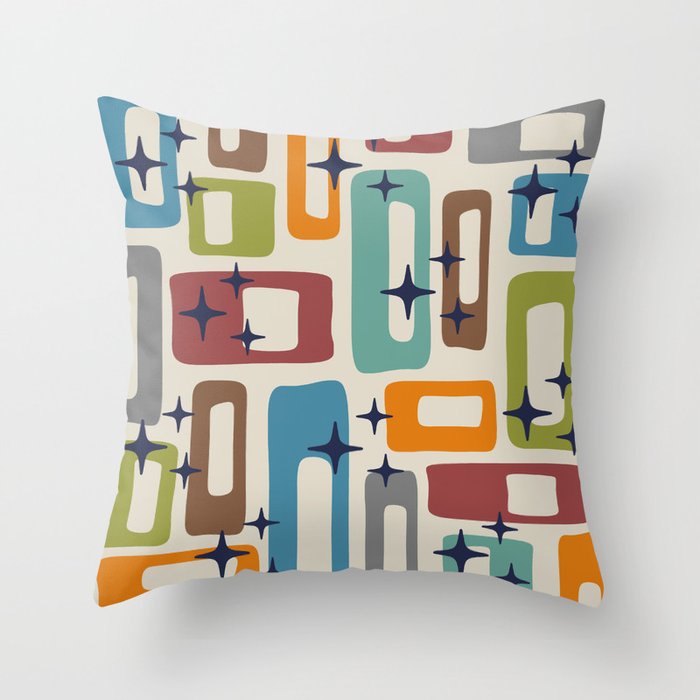 Retro Mid Century Modern Abstract Pattern 224 Atomic Googie Throw Pillow Gallery Image 1