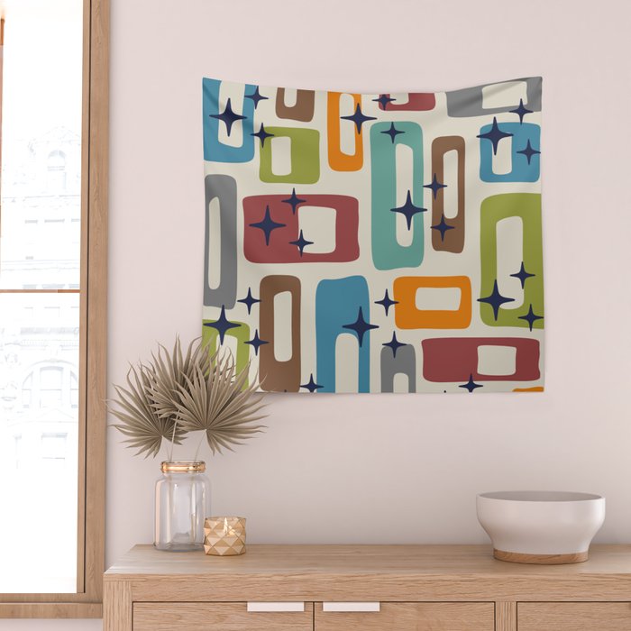 Retro Mid Century Modern Abstract Pattern 224 Atomic Googie Wall Tapestry Gallery Image 2