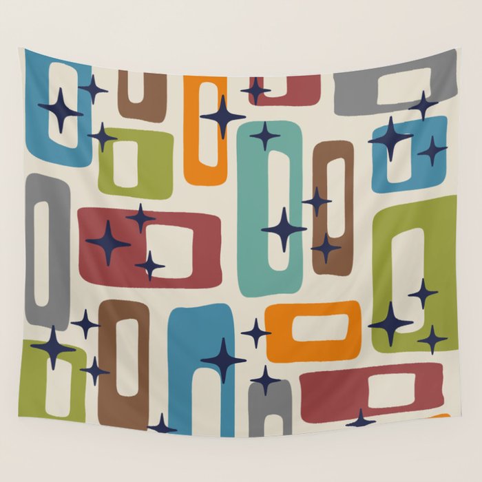 Retro Mid Century Modern Abstract Pattern 224 Atomic Googie Wall Tapestry Gallery Image 4