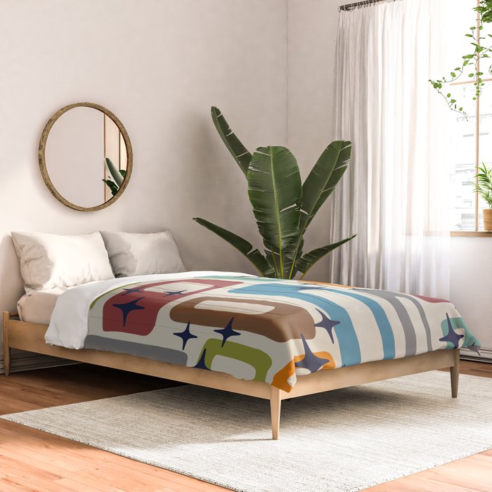 Retro Mid Century Modern Abstract Pattern 224 Atomic Googie Comforter Gallery Image 2