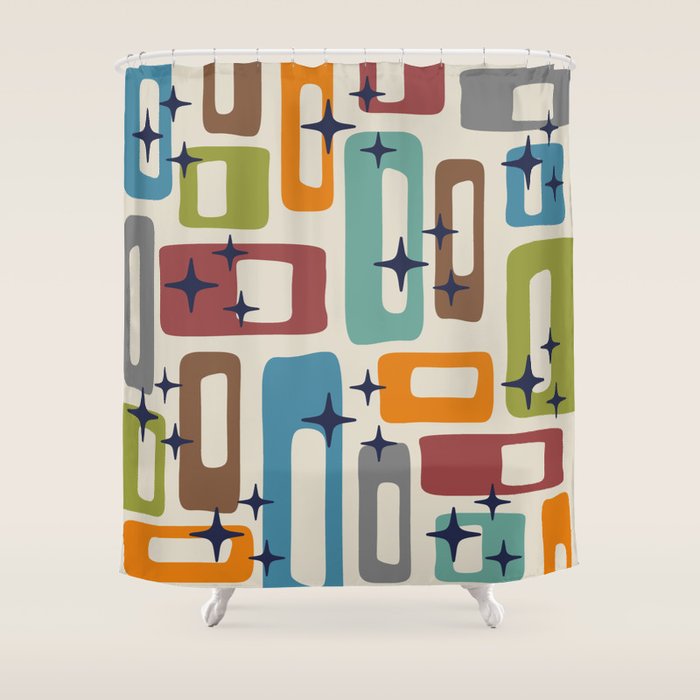 Retro Mid Century Modern Abstract Pattern 224 Atomic Googie Shower Curtain Gallery Image 1