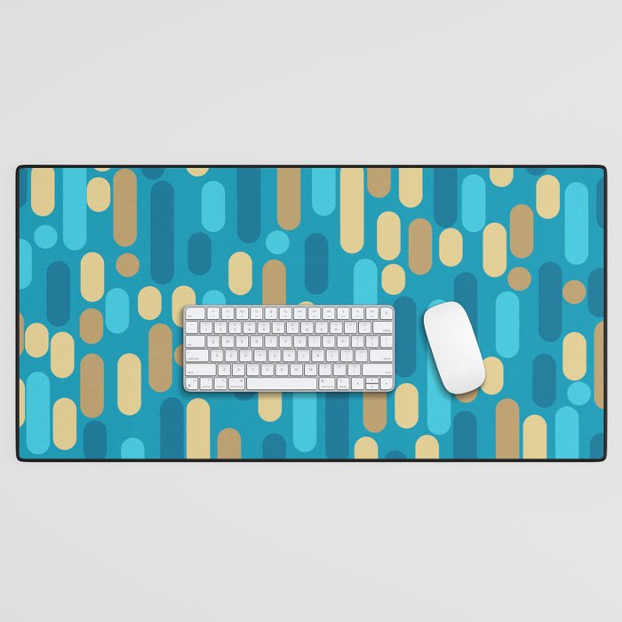 Morningside Heights Mid Century Modern Pattern in Peacock Blue and Gold Desk Mat Gallery Image 1