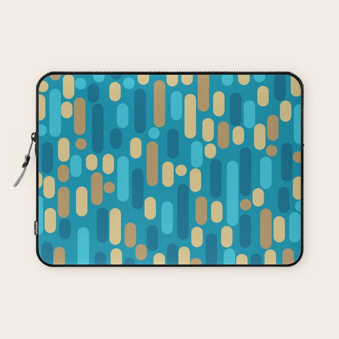Morningside Heights Mid Century Modern Pattern in Peacock Blue and Gold Laptop Sleeve Gallery Image 1