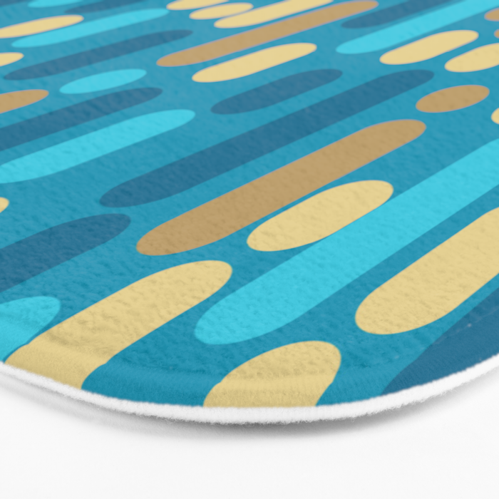 Morningside Heights Mid Century Modern Pattern in Peacock Blue and Gold Bath Mat Gallery Image 3