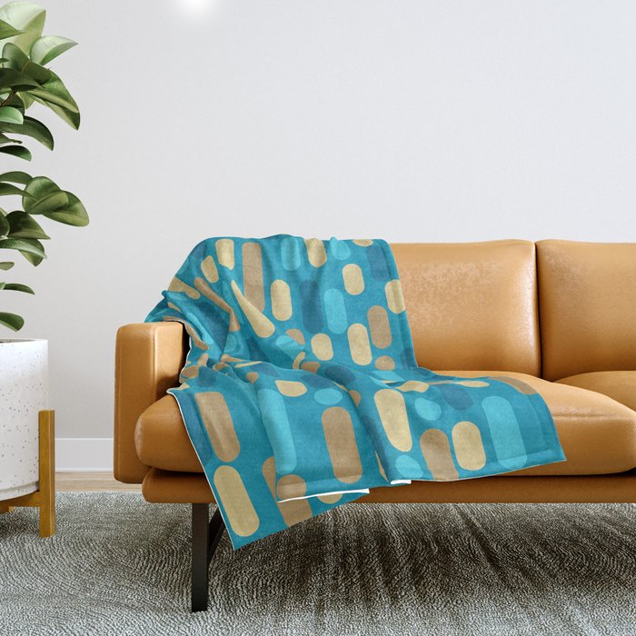Morningside Heights Mid Century Modern Pattern in Peacock Blue and Gold Throw Blanket Gallery Image 1