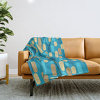 Morningside Heights Mid Century Modern Pattern in Peacock Blue and Gold Throw Blanket Gallery Image 1