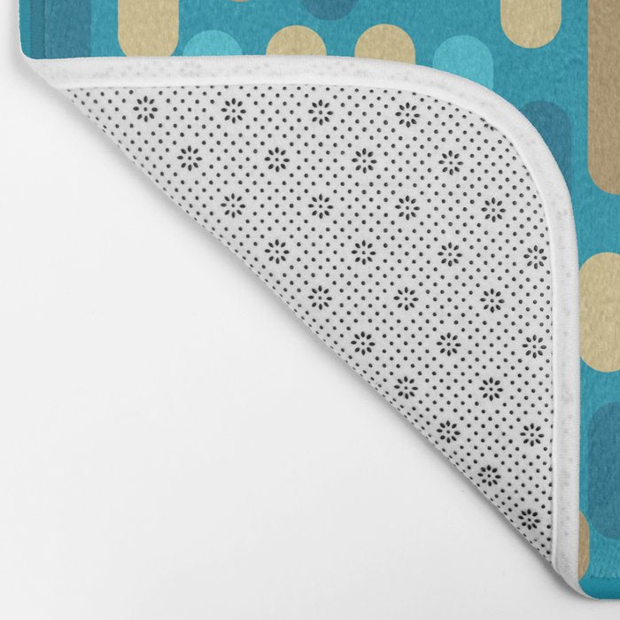 Morningside Heights Mid Century Modern Pattern in Peacock Blue and Gold Bath Mat Gallery Image 2