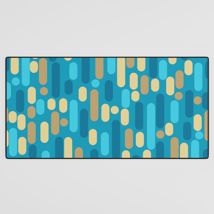 Morningside Heights Mid Century Modern Pattern in Peacock Blue and Gold Desk Mat Gallery Image 3