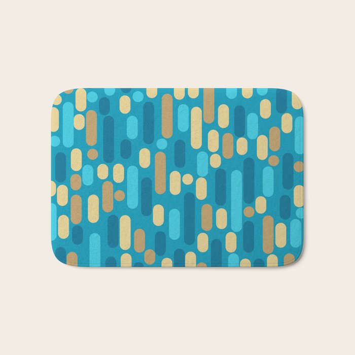 Morningside Heights Mid Century Modern Pattern in Peacock Blue and Gold Bath Mat Gallery Image 1