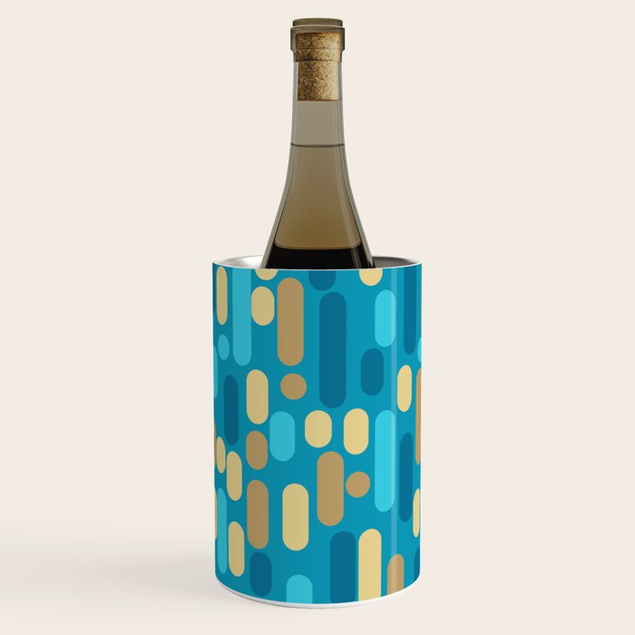 Morningside Heights Mid Century Modern Pattern in Peacock Blue and Gold Wine Chiller Gallery Image 2