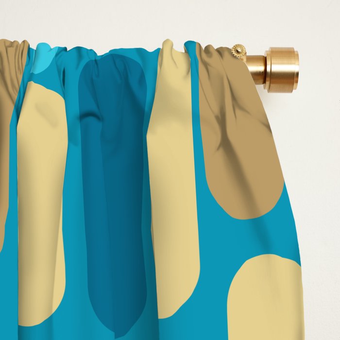 Morningside Heights Mid Century Modern Pattern in Peacock Blue and Gold Window Curtain Gallery Image 2