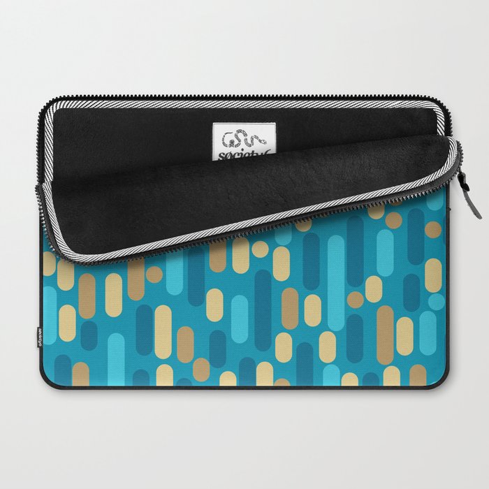 Morningside Heights Mid Century Modern Pattern in Peacock Blue and Gold Laptop Sleeve Gallery Image 2
