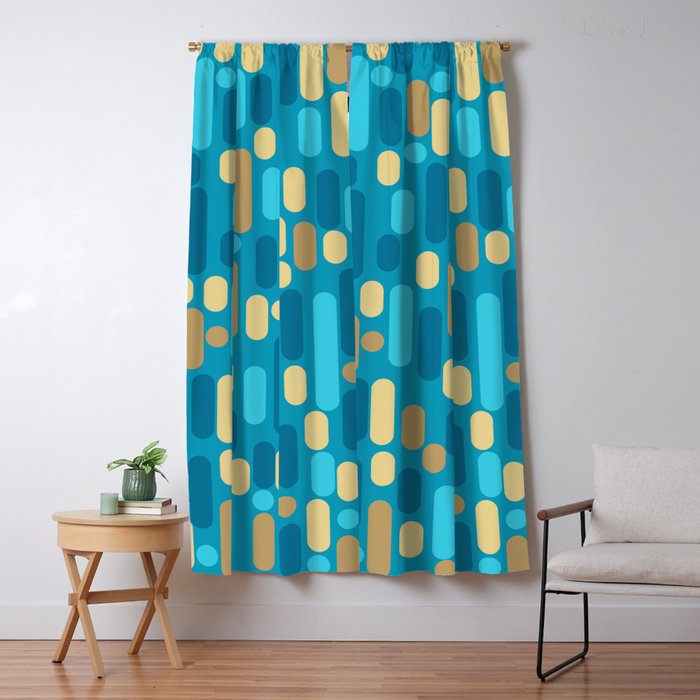 Morningside Heights Mid Century Modern Pattern in Peacock Blue and Gold Window Curtain Gallery Image 5
