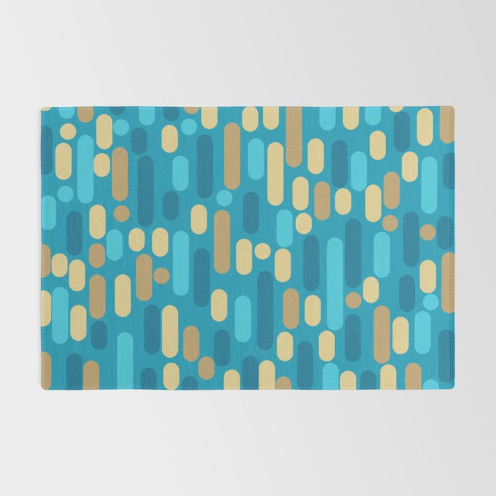 Morningside Heights Mid Century Modern Pattern in Peacock Blue and Gold Rug Gallery Image 2