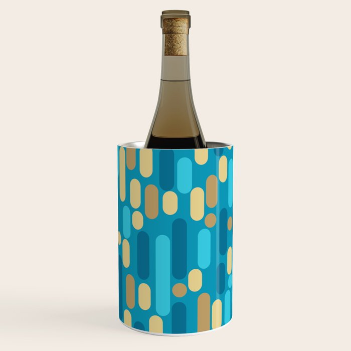 Morningside Heights Mid Century Modern Pattern in Peacock Blue and Gold Wine Chiller Gallery Image 3