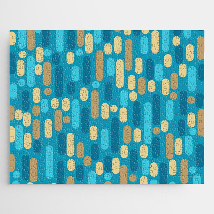Morningside Heights Mid Century Modern Pattern in Peacock Blue and Gold Jigsaw Puzzle Gallery Image 1