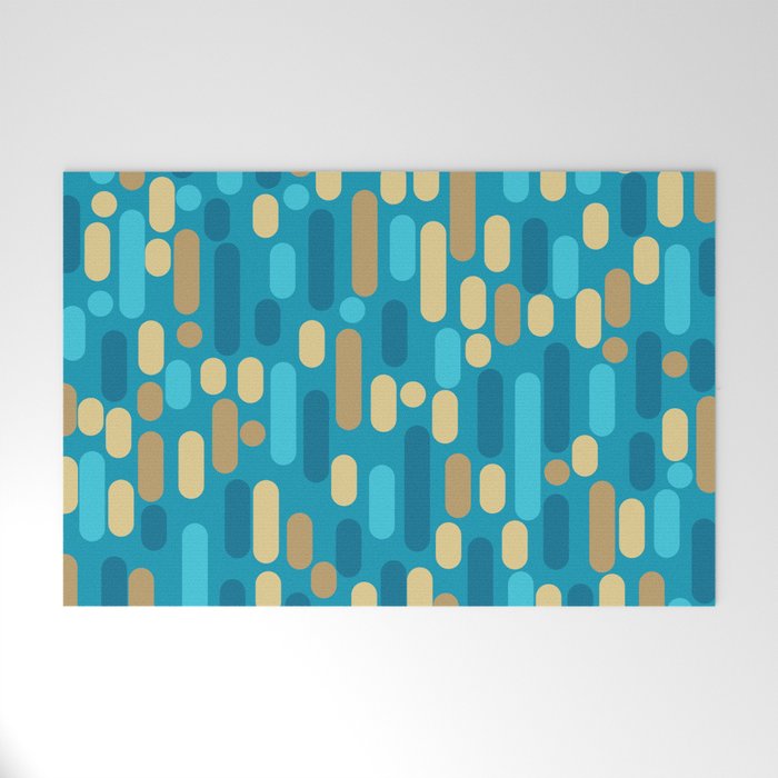 Morningside Heights Mid Century Modern Pattern in Peacock Blue and Gold Welcome Mat Gallery Image 1
