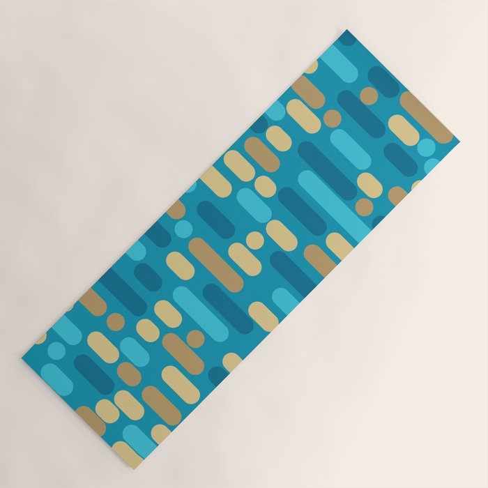 Morningside Heights Mid Century Modern Pattern in Peacock Blue and Gold Yoga Mat Gallery Image 1