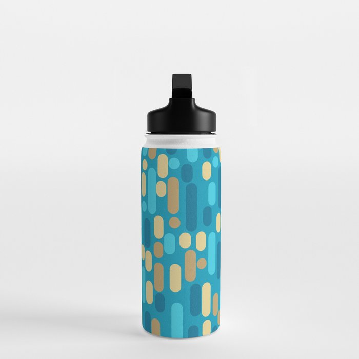 Morningside Heights Mid Century Modern Pattern in Peacock Blue and Gold Water Bottle Gallery Image 3