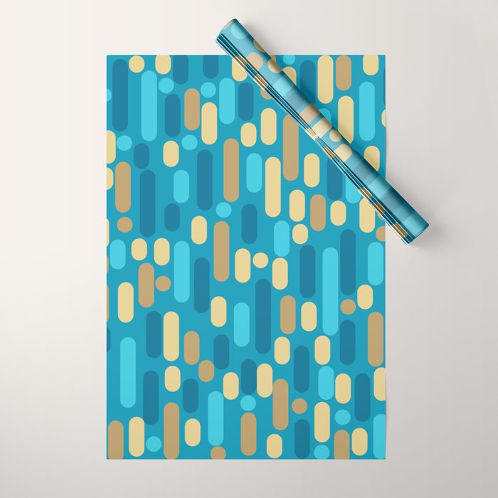 Morningside Heights Mid Century Modern Pattern in Peacock Blue and Gold Wrapping Paper Gallery Image 1