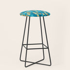 Morningside Heights Mid Century Modern Pattern in Peacock Blue and Gold Stool Gallery Image 1